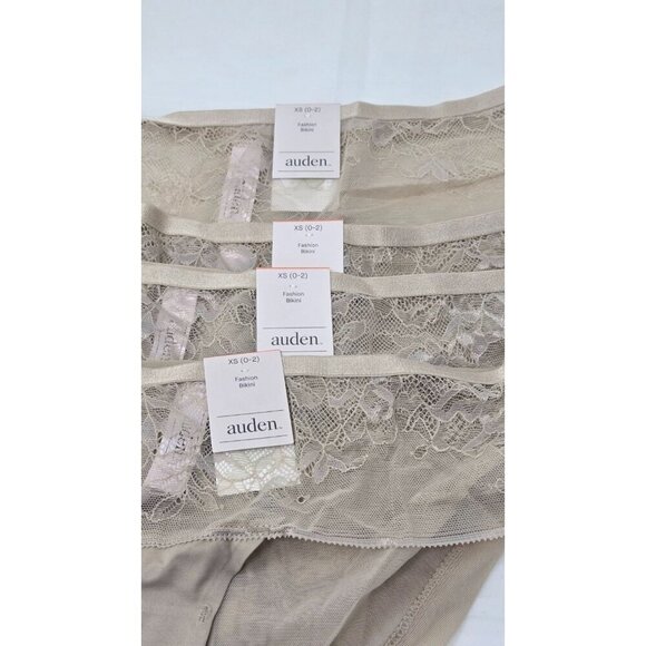 Auden Bikini Panties taupe SOLID FRONT LACE BACK & SIDES Lot of 4 size XS - Picture 4 of 5